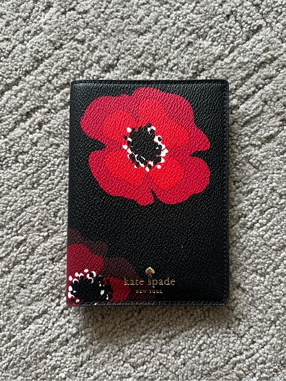 kate spade Black Red Floral Passport Cover